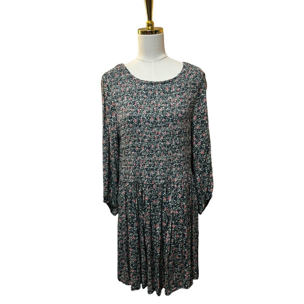 Apiece Apart Olivias Smocked Babydoll Mini Dress Navy Pink Ditsy Floral Size 12 - Picture 2 of 7